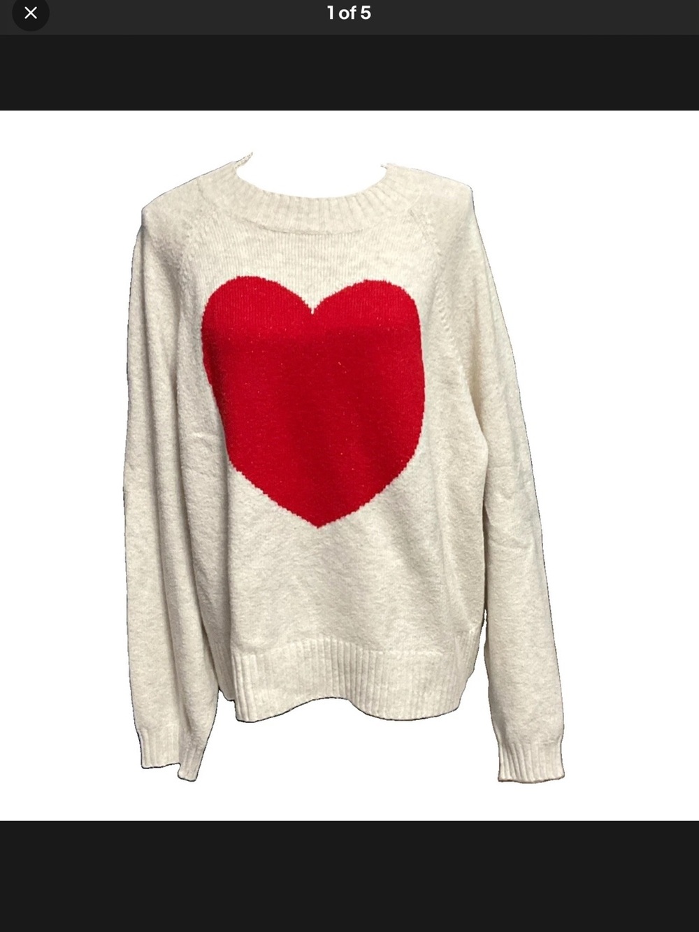 Old Navy So Soft Crewneck Sweater Metallic Red Heart Long Sleeve Size XL